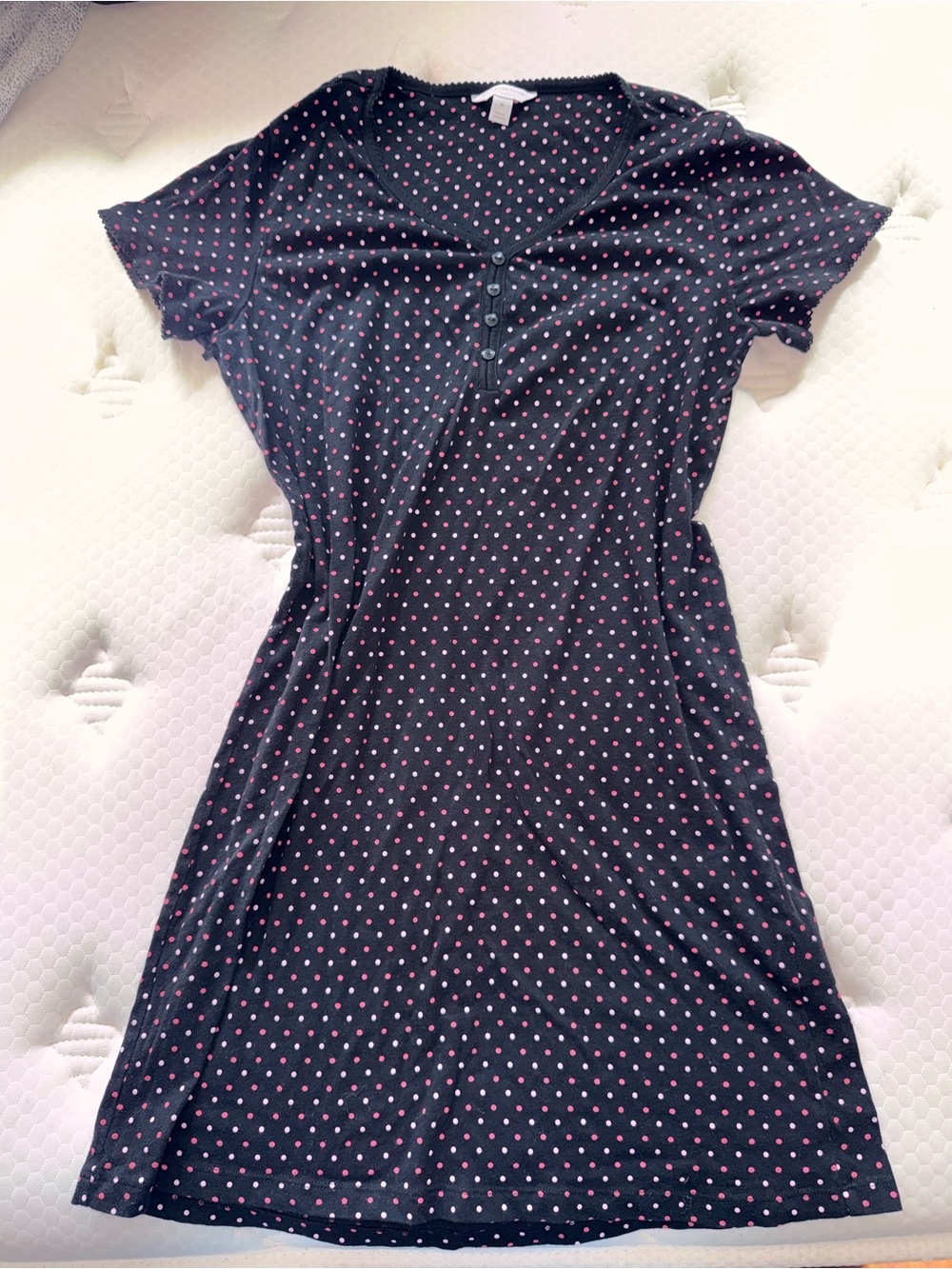 79. Charter Club Black Mini Dress with Pink Polka Dots